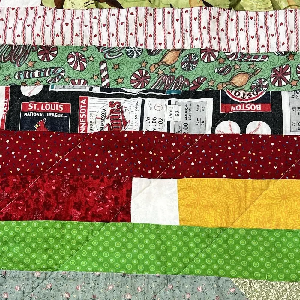 Quilt Handmade Colorful Strip Piece 60x43 Lightweight Lap Throw Farmhouse Boho